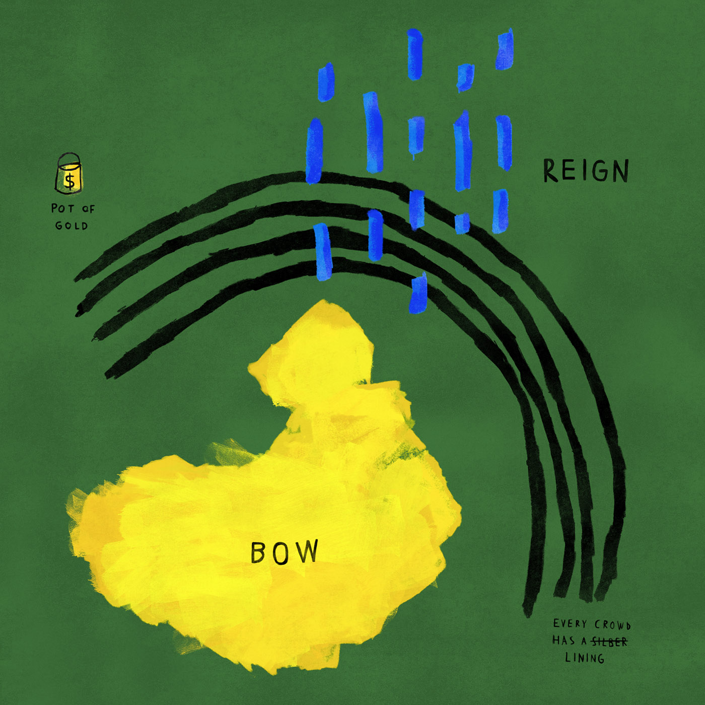 Mixed-media artwork with the title 'Reign Bow'