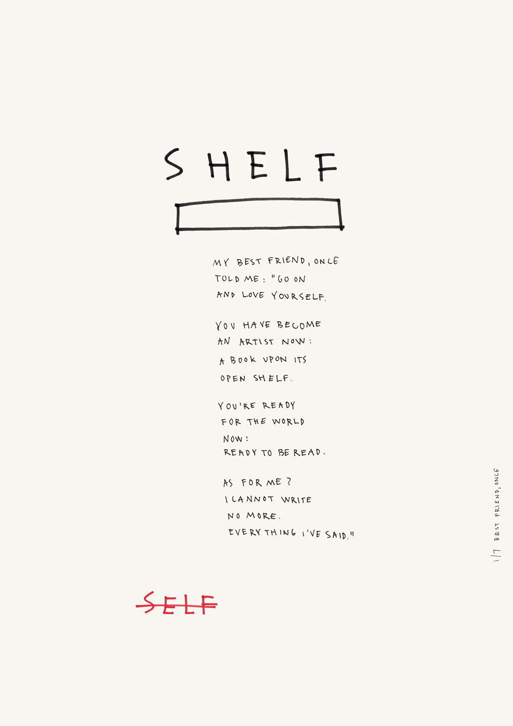 Handwritten poem with the title 'Best Friend, Once'. Marker and pen on paper