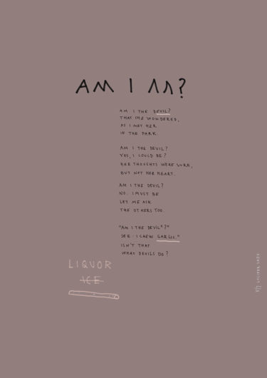 Handwritten poem with the title 'Lucifer Lady'. Marker and pen on paper.