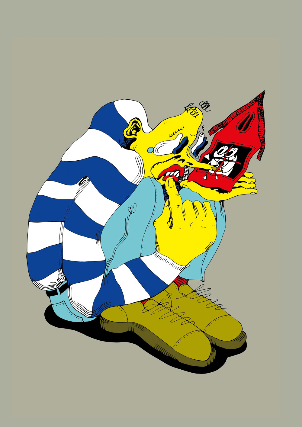 A digital artwork with the title 'Home'. This vectorised and coloured illustration shows the relationship between an individual and its home.