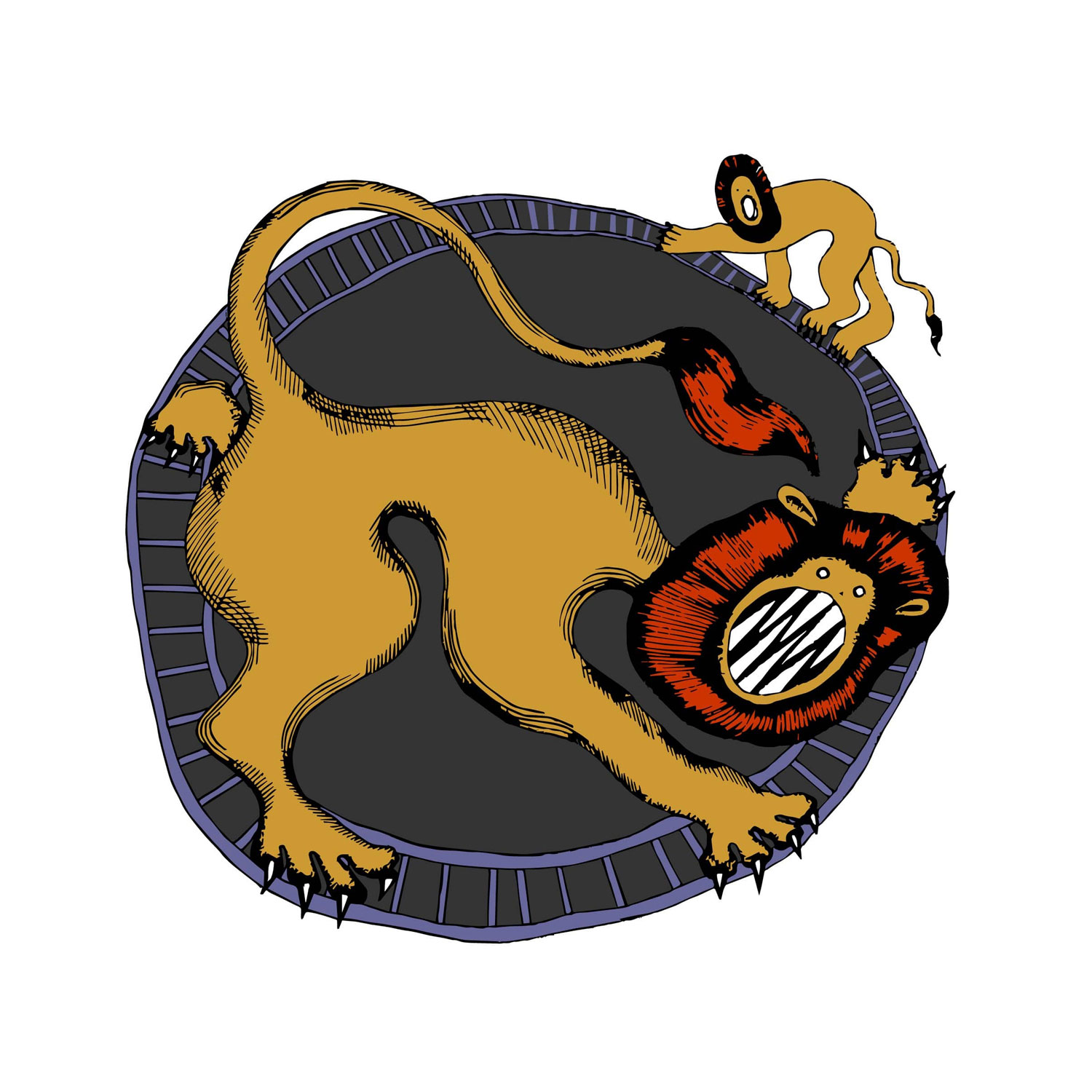 Digitally vectorized and colored illustration of two lions in the ring