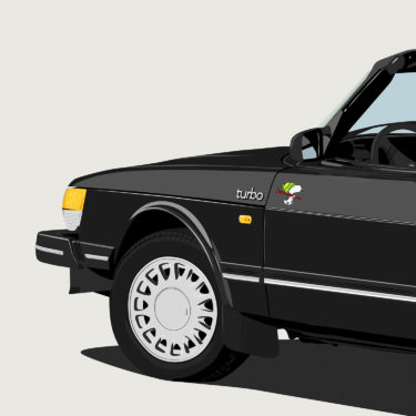 Cars and Stickers III - Vector Illustration of a Saab 900 Turbo Convertible with Snoopy sticker on it.