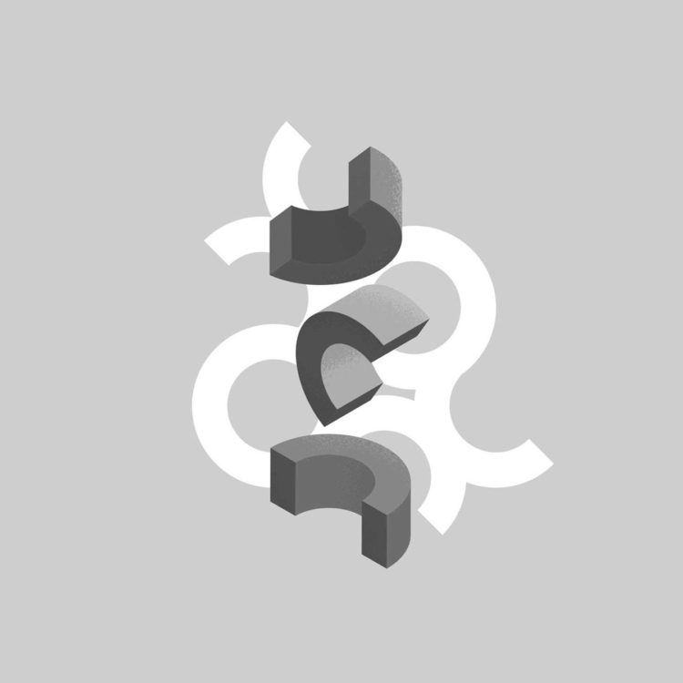 Digital artwork with the title 'Half Oval Graphic'. Graphic of three half oval shapes with noise texture.