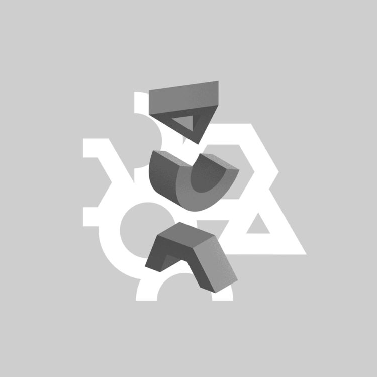 Digital artwork with the title 'Three Shapes Graphic II'. Graphic of three geometrical shapes with noise texture.