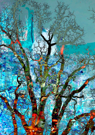 Digital artwork with the title 'Brain Tree' - creative photographic collage, combined with acryl paint