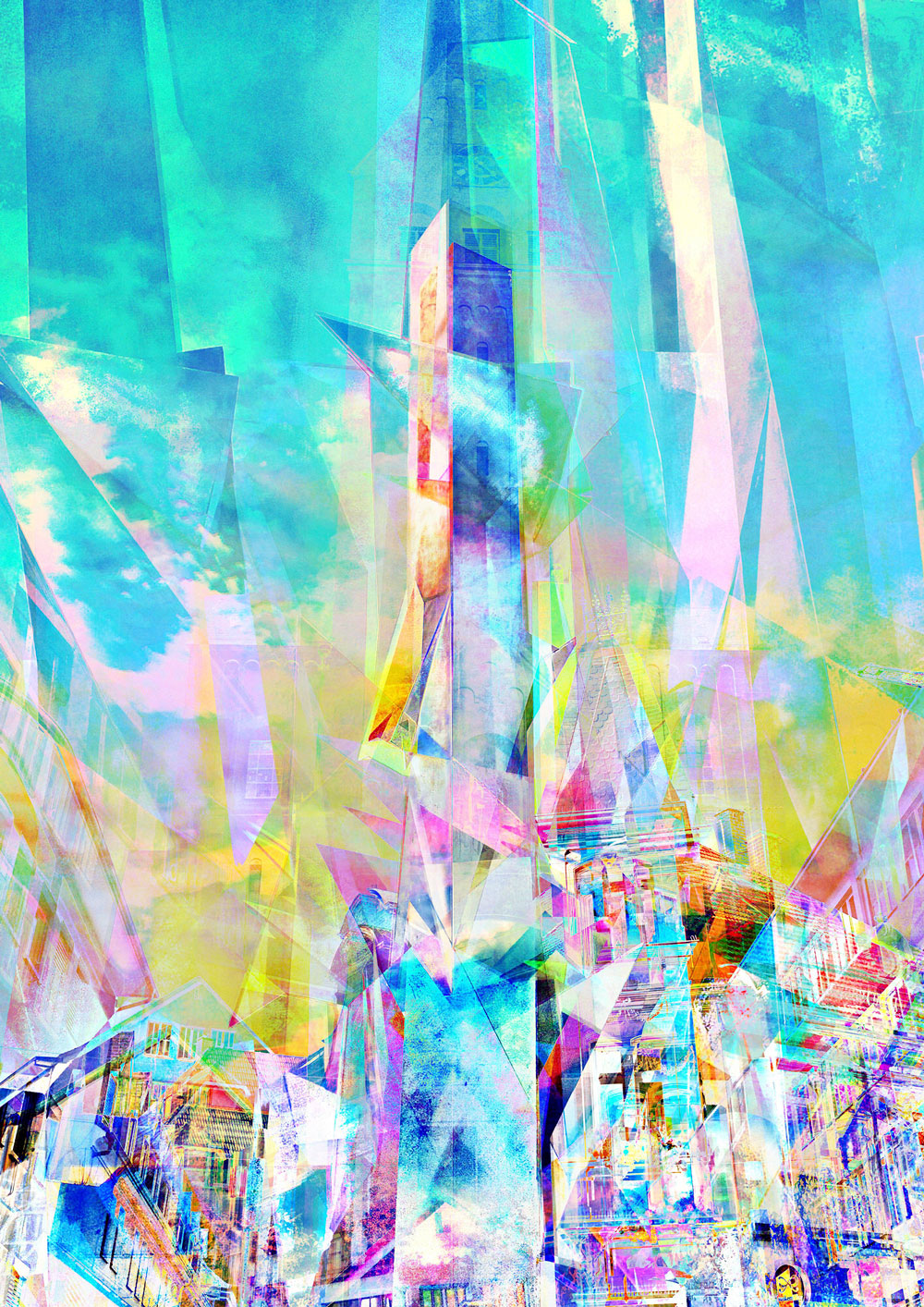 Digital artwork with the title 'City' - creative photographic collage, combined with acryl paint